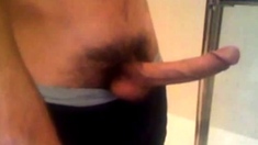 Arab in bathroom and shows his long cock