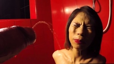 Flat chested Thai ladyboy pissing and BJ
