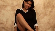 Raquel lets you look at her cooter with legs spread as she poses for you