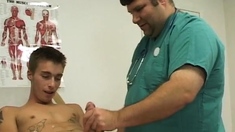 Doctors performing male masturbation and physical exam