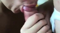 wife caresses hubby's cock and cum