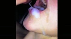 Massive slo mo mouth cumshot