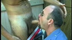 Kinky cop orders submissive guy Rob to suck on his meaty pole